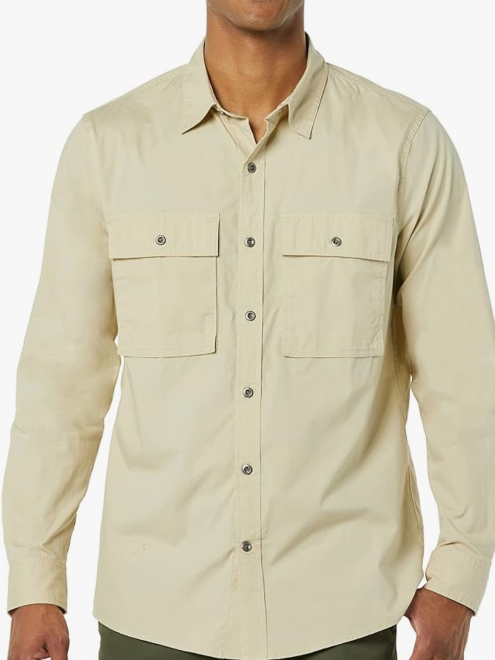 Amazon Essentials Tan Utility Long Sleeves Button Up Mens Shirt Size XXL Tall